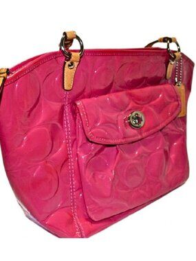 Coach F14663 Leah Op Art Pink Patent Leather Tote Shoulder Bag